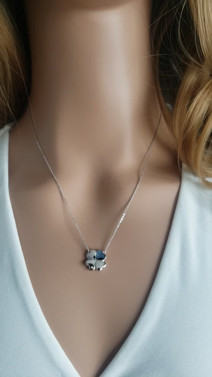 VANESSA Austrian Blue Crystal Heart Clover Necklace Pendant