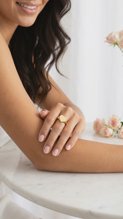 ASHLEY 12MM Heart Signet Ring 18K Gold Over Sterling Silver