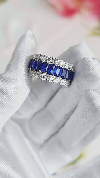 KATHERINE Royal Blue CZ Diamond Three-Row Eternity Ring