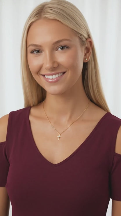 VIA Dainty Cross Pendant Necklace 18" – Christian Faith, Mother's Day, Birthday & Christmas Gift for Her – 18K Gold Over Sterling Silver, Timeless Everyday Faith & Elegance