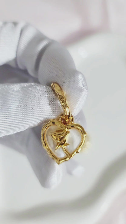 ROSE Mother-Of-Pearl Heart Earrings, Necklace, Ring Set in 18K Gold Over Sterling Silver