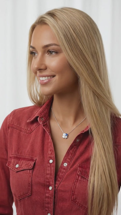 VANESSA Austrian Blue Crystal Heart Clover Pendant Necklace in Rhodium Over Sterling Silver