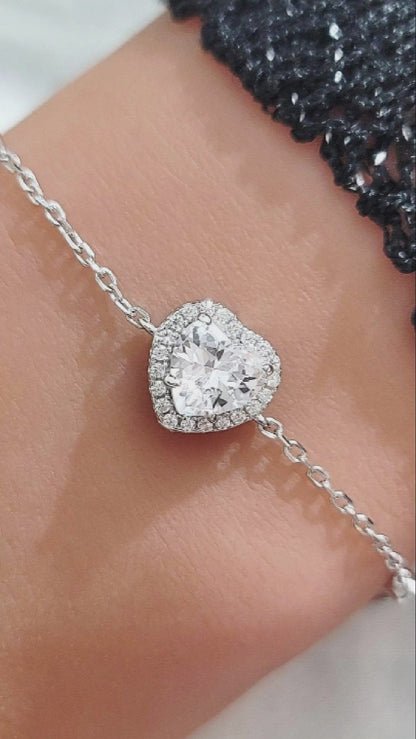 ANGIE Halo Heart Bracelet in Rhodium Over Sterling Silver