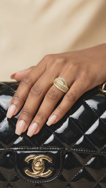 SHARON Multi-Row White CZ Diamond Band Ring 18K Gold Over Sterling Silver