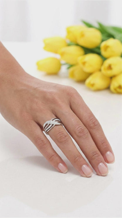 BIANCA Micro Pavé White CZ Diamond Crisscross Ring in Rhodium Over Sterling Silver