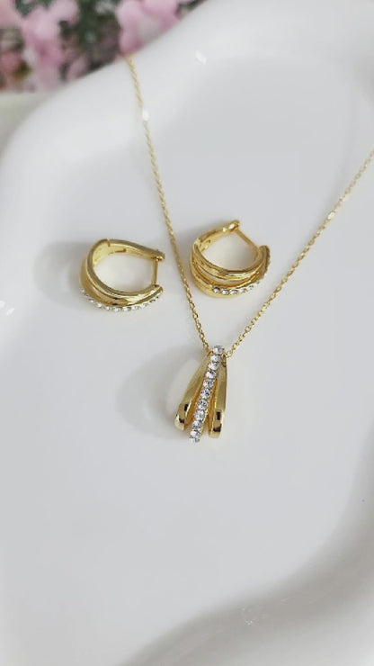 JOSÉE White Crystal Diamond Hoop Earrings, Necklace Set in 18K Gold Over Sterling Silver