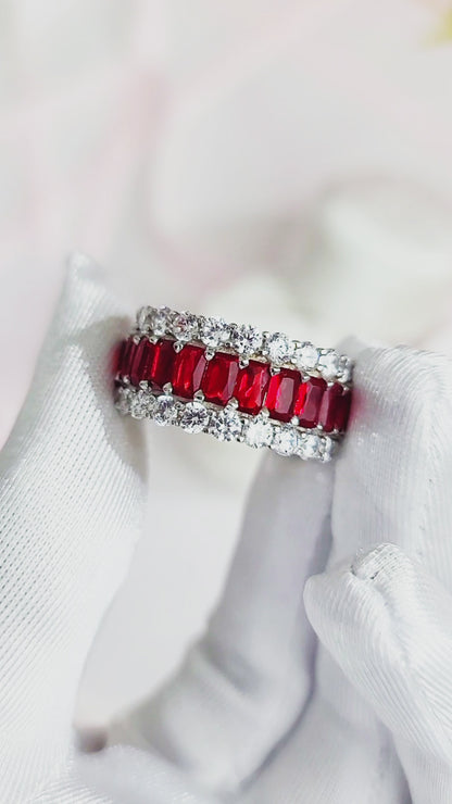 KATHERINE Red CZ Diamond Three-Row Eternity Ring