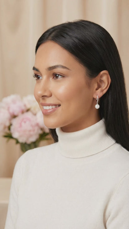 EUGENIE White Crystal Diamond Pearl Drop Earrings 18K White Gold Over Sterling Silver