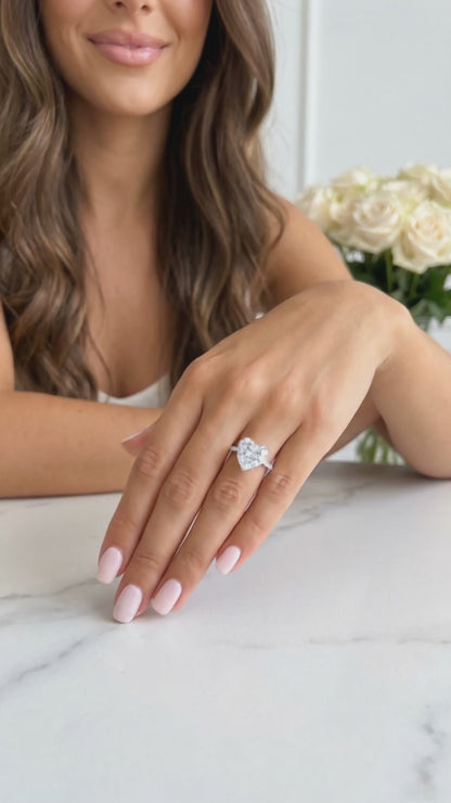 CLAIRE Heart Cut Pave White CZ Diamond Eternity Ring in Rhodium Over Sterling Silver