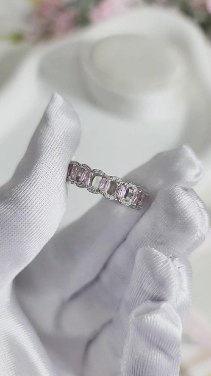 BELLA Pink and White CZ Diamonds Ring in Rhodium Over Sterling Silver