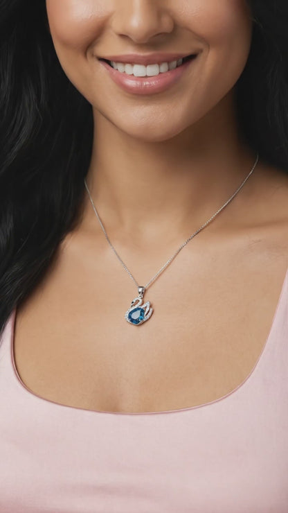 CHRISTINE Austrian Crystal Swan Pendant Necklace in Rhodium Over Sterling Silver