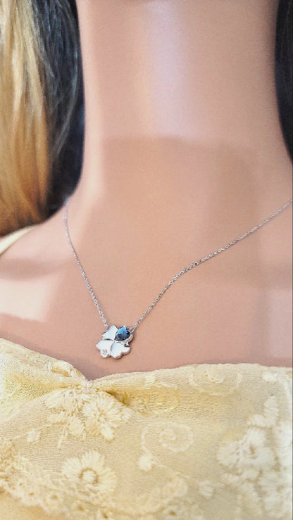 VANESSA Austrian Blue Crystal Heart Clover Pendant Necklace