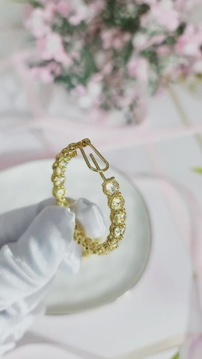 MAËVA 40MM White CZ Diamond Hoop Earrings 14K Gold Over Sterling Silver