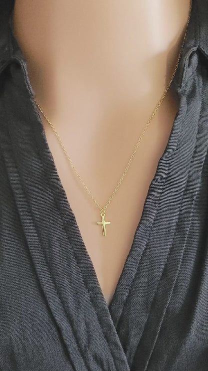 VIA Dainty Cross Pendant Necklace 18K Gold Plated