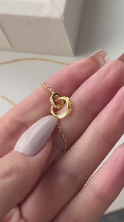 LOVELY Engraved Interlocking Circles Necklace 18K Gold Over Sterling Silver