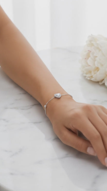 ANGIE Halo Heart Bracelet in Rhodium Over Sterling Silver