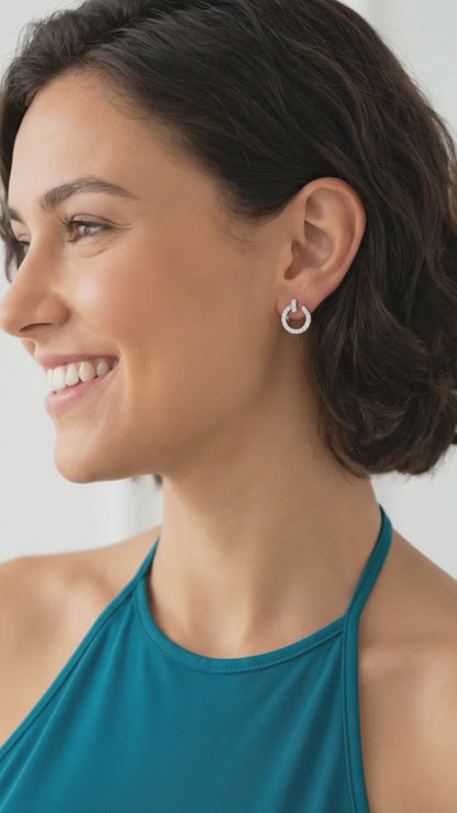 TANIA 16MM Crystal Diamond Open Circle Hoop Earrings 18K White Gold Over Sterling Silver