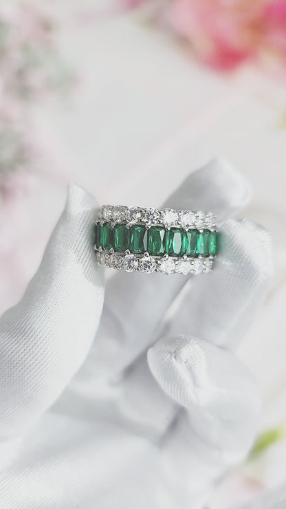 KATHERINE Green CZ Diamond Three-Row Eternity Ring