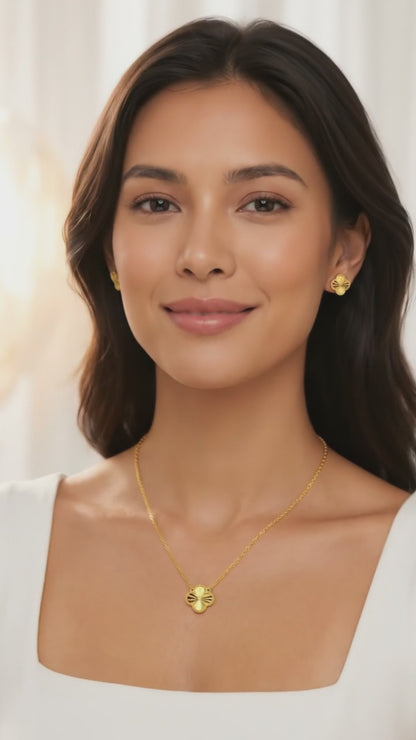 AUDREY Four-Leaf Clover Earrings, Necklace Set in 18K Gold Over Sterling Silver
