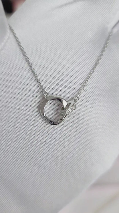 LOVELY Engraved Interlocking Circles Necklace in Rhodium Over Sterling Silver