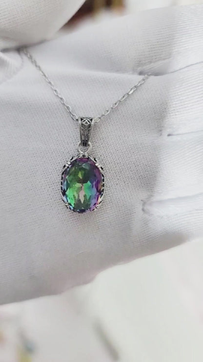 MOLLY Rainbow Topaz Pendant Necklace in Rhodium Over Sterling Silver