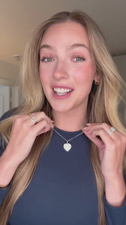 ANGELIQUE "I Love You Deeply" Pave White CZ Diamond Simulant Double Heart Pendant Necklace