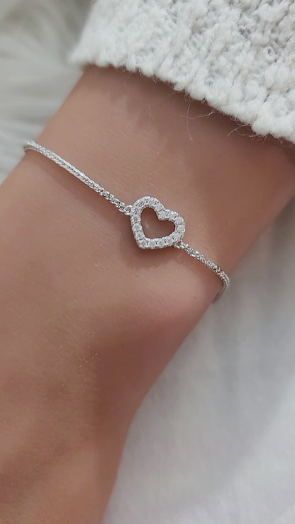 AMY Open Pave Heart Bracelet in Rhodium Over Sterling Silver