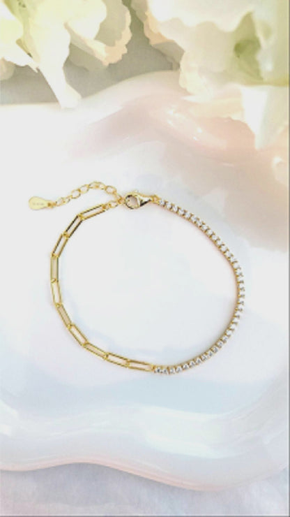 SHANNON 3MM CZ Diamond Tennis Paperclip Bracelet in 18K GP