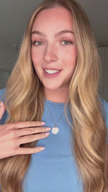 ANGELIQUE "I Am With You Always" Pave White CZ Diamond Simulant Double Heart Pendant Necklace