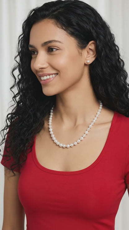 ANNABELLE 8MM Pearl Necklace With Clasp in Rhodium Over Sterling Silver