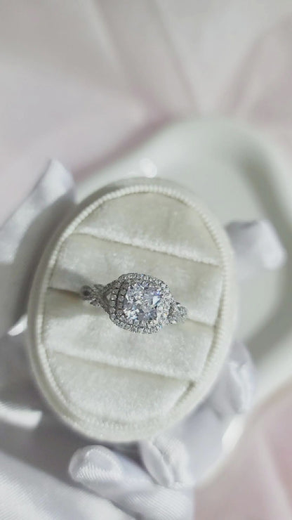 MAGGIE CZ Diamond Double Halo Engagement Ring – Bridal, Wedding, Anniversary & Valentine's Day Gift for Her – Rhodium Over Sterling Silver, Royal Glamorous Sparkle