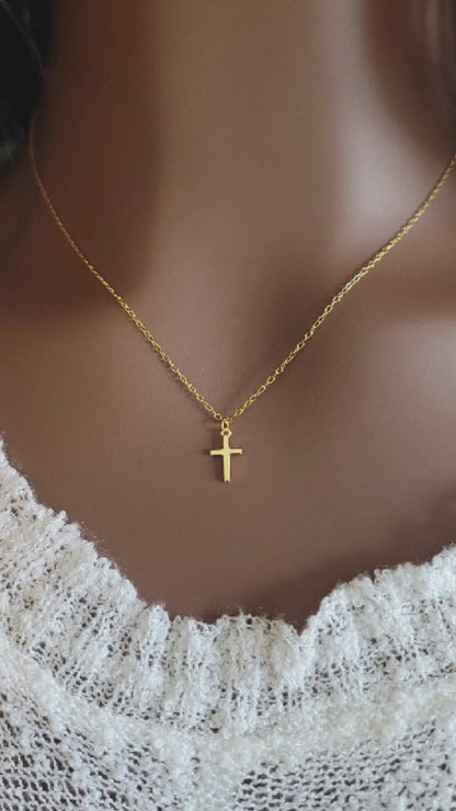 VIA Dainty Cross Pendant Necklace 18K Gold Plated