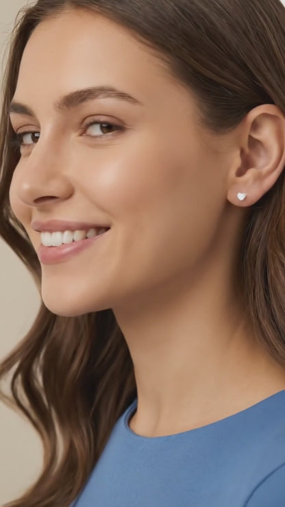 ANYA 4MM White CZ Diamond Heart Stud Earrings in Rhodium Over Sterling Silver