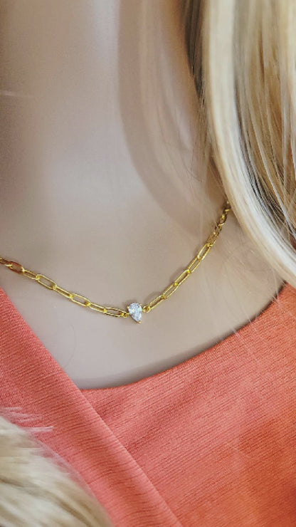 JELINA Paperclip Solitaire Pendant Necklace 18K Gold Plated