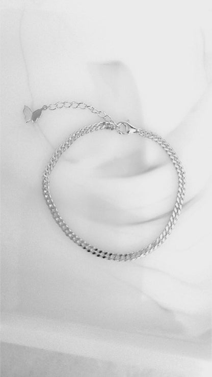 NADIA Dainty Curb Chain Bracelet in Rhodium Over Sterling Silver