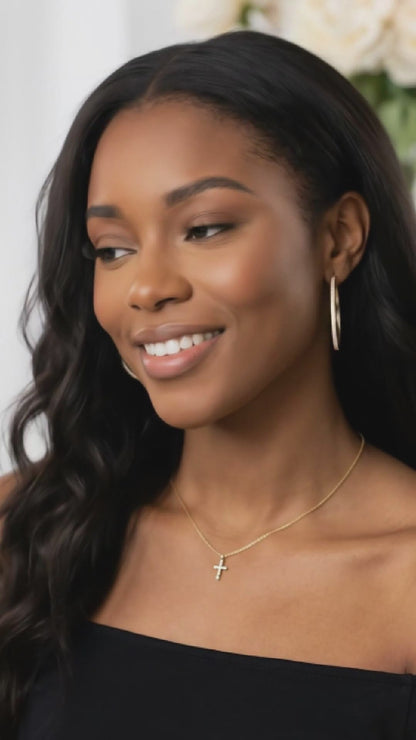 KAYLEIGH 40MM White Crystal Diamond Hoop Earrings 18K Gold Over Sterling Silver