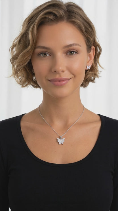 ISABELLA Butterfly Pendant Necklace in Rhodium Over Sterling Silver