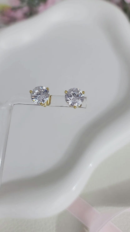 AINSLEY 8MM White CZ Diamond Round Stud Earrings 18K Gold Over Sterling Silver