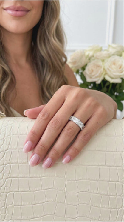 CASSANDRA White CZ Diamond Eternity Tennis Ring in Rhodium Over Sterling Silver