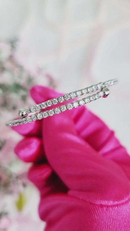 ELLA 2MM White CZ Diamond Bangle Tennis Bracelet in Rhodium Over Sterling Silver