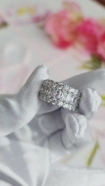 KATHERINE White CZ Diamond Three-Row Eternity Ring in Rhodium Over Sterling Silver