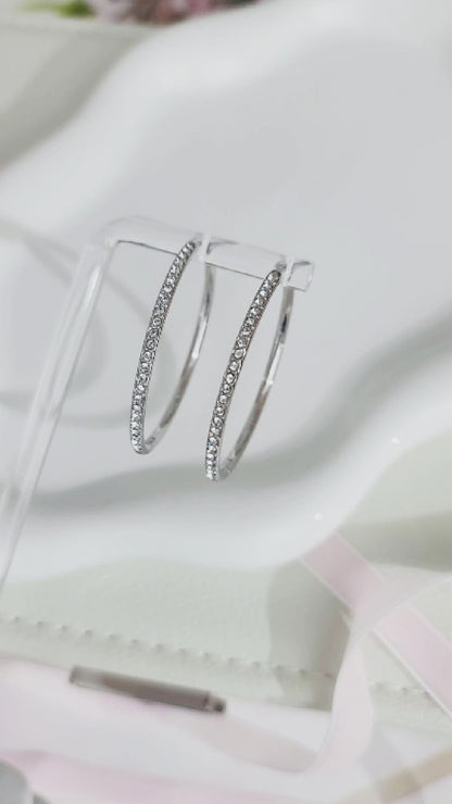 KAYLEIGH 40MM White Crystal Diamond Hoop Earrings 18K White Gold Over Sterling Silver