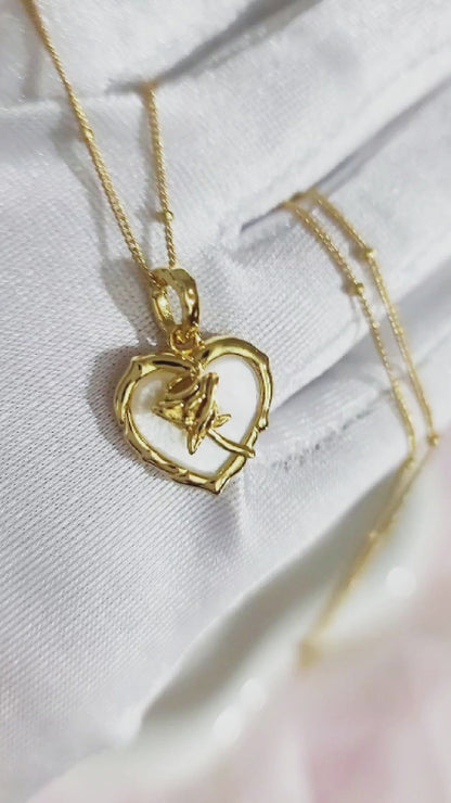 ROSE Mother-Of-Pearl Heart Earrings, Necklace, Ring Set in 18K Gold Over Sterling Silver