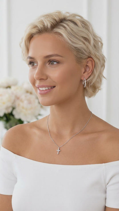 KAYLEIGH 20MM White Crystal Diamond Hoop Earrings 18K White Gold Over Sterling Silver