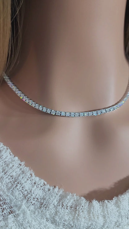 SKY 3MM Moissanite Tennis Necklace in Rhodium Over Sterling Silver