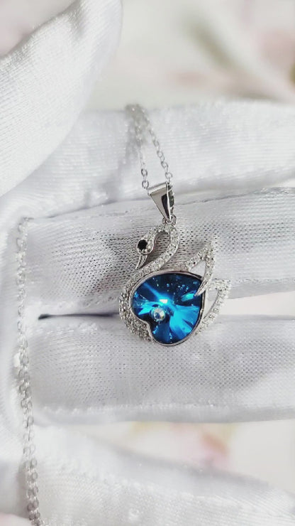 CHRISTINE Austrian Crystal Swan Pendant Necklace in Rhodium Over Sterling Silver