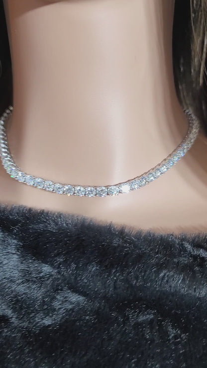 SKY 5MM Moissanite Tennis Necklace in Rhodium Over Sterling Silver