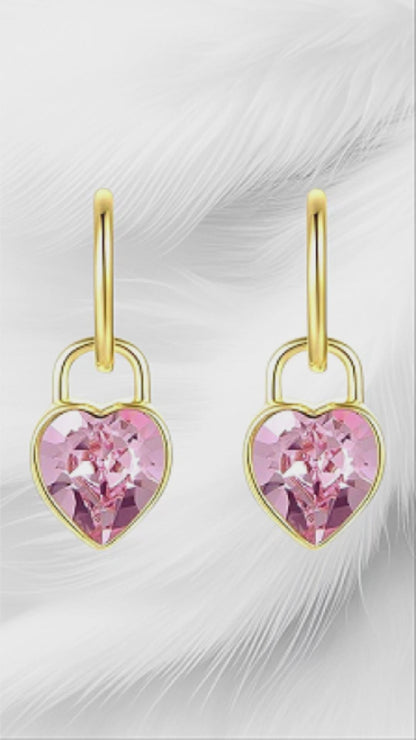 CLARA Pink Austrian Crystal Heart Detachable Drop Earrings 14K Gold Over Sterling Silver
