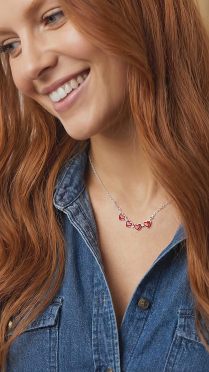 TALITHA Red/Blue Heart Four-Leaf Clover Necklace in Rhodium Over Sterling Silver