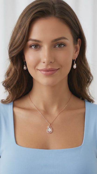 LOUISE Rose Quartz Earrings, Necklace Set in 18K Rose Gold Over Sterling Silver
